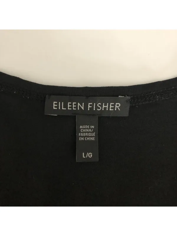 Eileen Fisher Womens Black Silk Scoop Neck Short Sleeve T-Shirt Minimalist L - Image 3