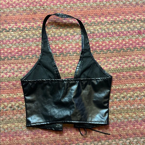 Nwot Vegan Leather Lace Up Halter Crop Top - Image 2