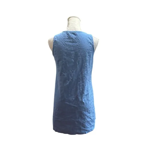 Casual Loose A Line Sleeveless Blue Button Detail Tunic Dress With Pockets Sz M - Image 2