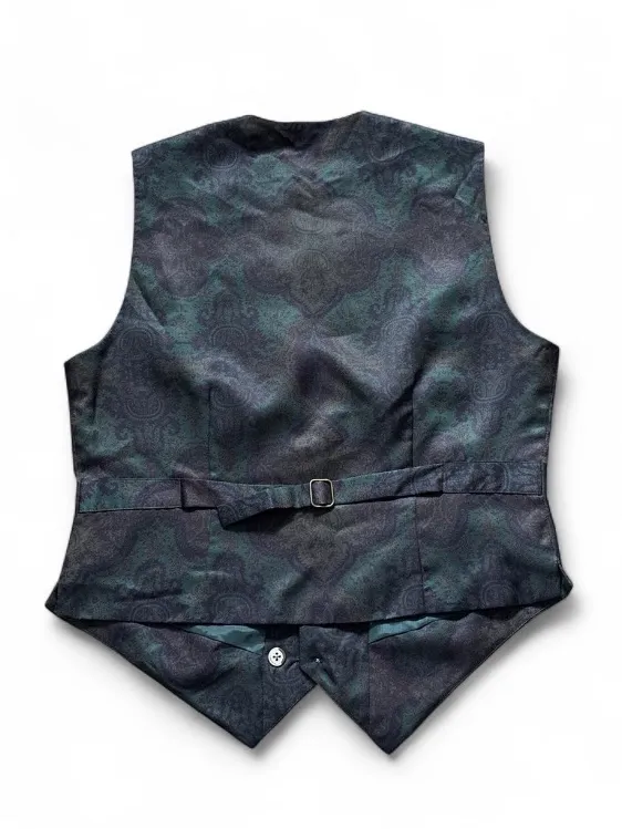 Classiques Entier Silk Teal and Black Paisley Vest Unisex Layering Size Small - Image 2