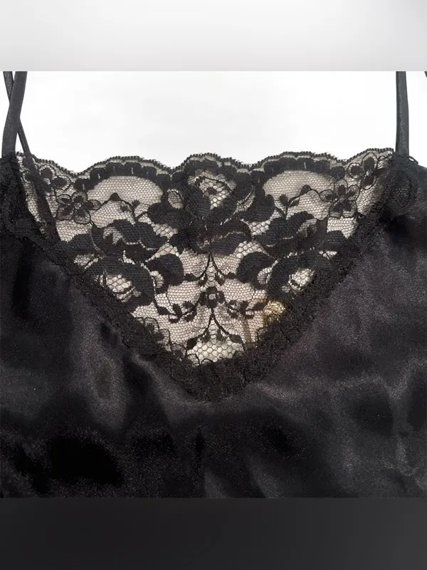 Black Satin Camisole Top Coquette Lace Panel 90’s Sz M Whimsigoth Vintage Y2k - Image 3