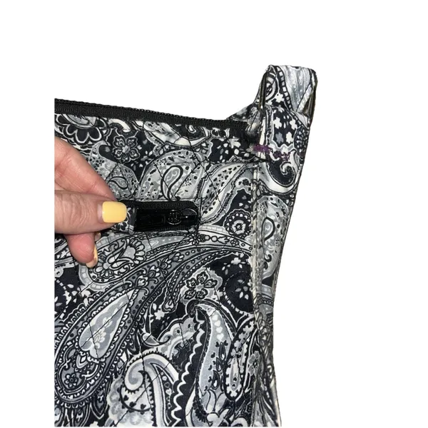 Black And White Paisley Crossbody Bag. Zips & Snaps, Adjustable Strap. - Image 9