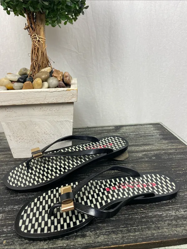 Coach Black & Gold Flip Flop Thong Shoes 6 - Image 2