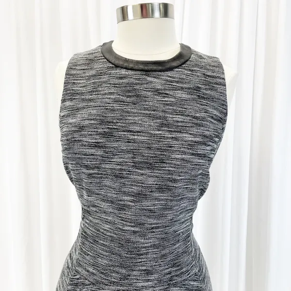 Madewell Womens 10 Anywhere Dress Mini Skater Black White Tweed Faux Leather‎ - Image 7