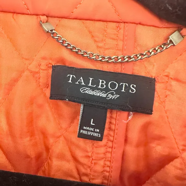 Talbots Diamond Quilted Chore Coat Jacket Pumpkin Orange Fall, Size Large - Image 2