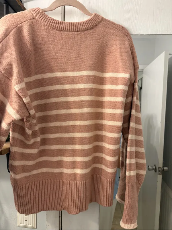 Philosophy Striped Crewneck Sweater in Blush and Cream - Image 3