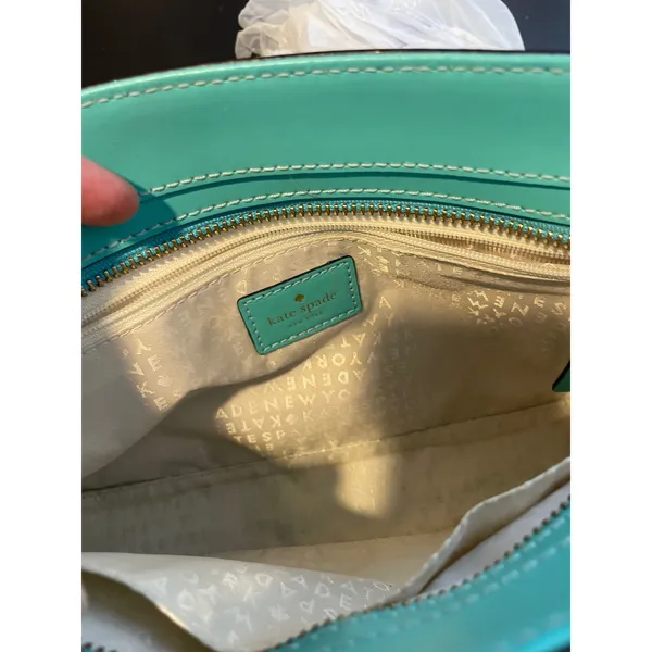 Kate Spade Montford Park Teal Small Crossbody Bag Bow Leather Chain Strap Chic - Image 6