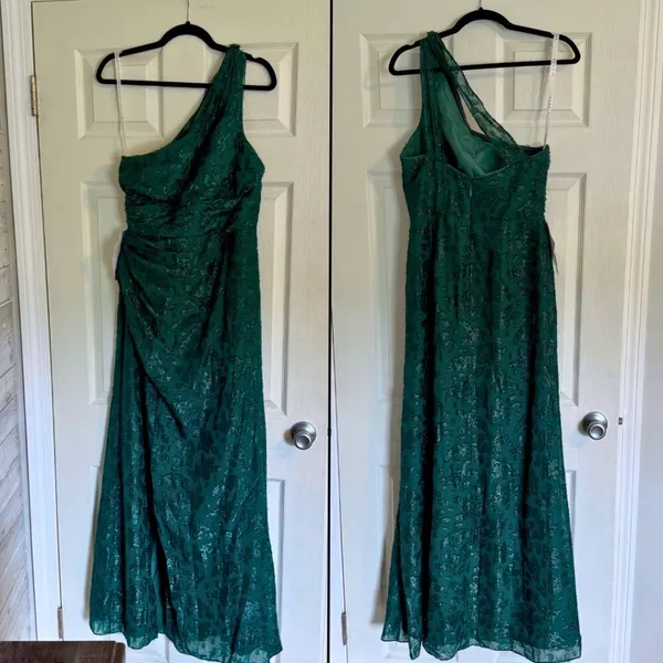 NWT Azazie Georgina Emerald One-Shoulder Maxi Dress Size 10 - Image 4