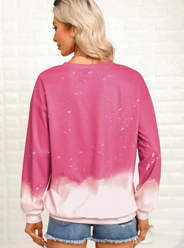 Women Long Sleeve Smiley Face Pullover Gradient Tops T Shirt, Small - New - Image 2