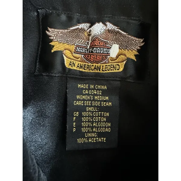 Harley Davidson Black Vest Velvet Embroidered Zip Women’s Medium Biker Goth Y2K - Image 4