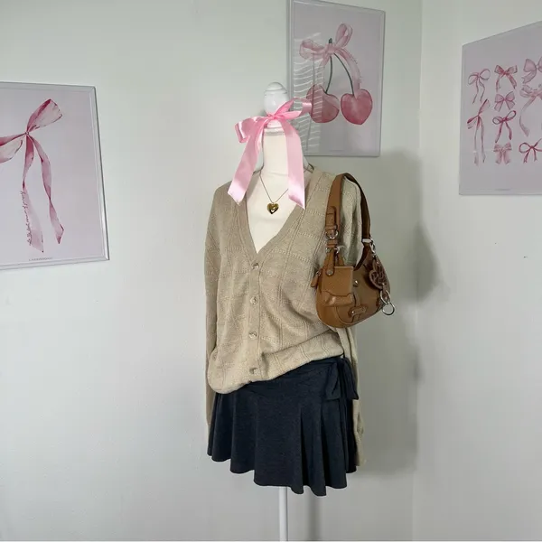 American Vintage Vintage 90s Grandpa Cream Knit Button‎ Cardigan Sweater Womens Large - Image 2