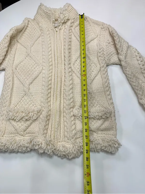Textured 100% Wool Cream Cable Knit Cardigan Sweater NWOT - Image 5