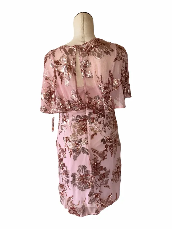 NWT R&M Richard Sequin Floral Cocktail Dress with Sheer Overlay Cape Rose 12P - Image 8