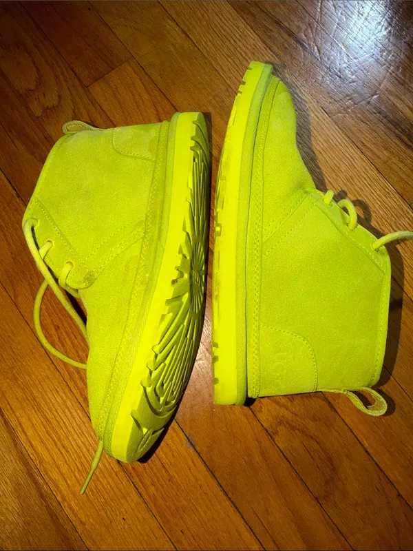 UGG Bright Yellow Suede Lace-Up Ankle Boots - Image 3