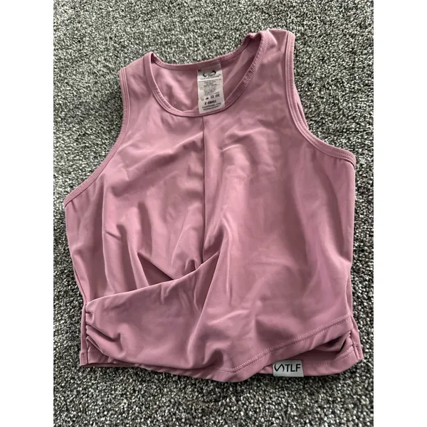 TLF Take Life Further Tank Top Womens XS Pink Mauve Cropped Twist Front - Image 4