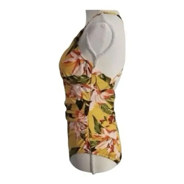 Kona Sol Swimwear One Piece High Coverage Yellow Tropical Floral Size M - Image 4