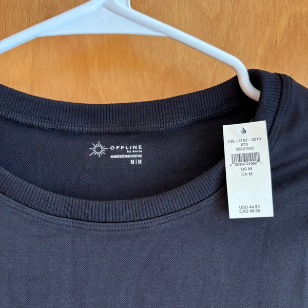 OFFLINE by Aerie Black Seamless‎ Ribbed Cropped Long Sleeve Top M M - Image 4