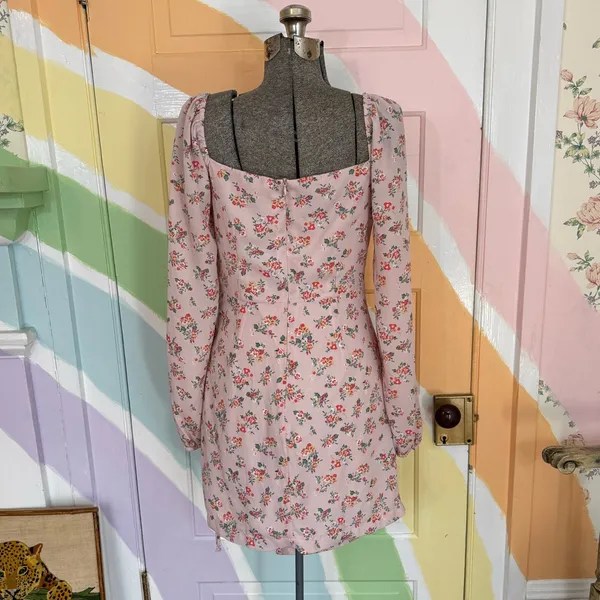 NWT Altar’d State Floral Side Ruche Puff Sleeve Mini Dress Sz Med 🍄 - Image 5