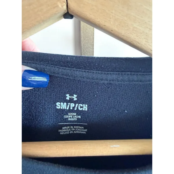 Under Armour Womens Rival Fleece Crewneck Sweatshirt Black‎ Graphic Logo Small - Image 3