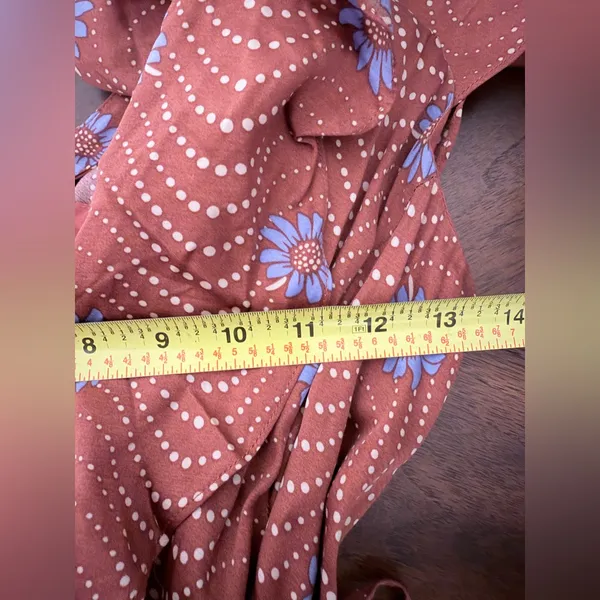 Anthropologie Ruffle Sleeve Printed Wrap Maxi Dress brown cornflower S - Image 8
