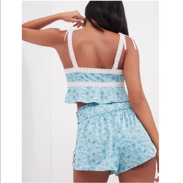 For Love & Lemons Alana Floral Print Lace Strap Cami Camisole Crop Top Size XXS - Image 5