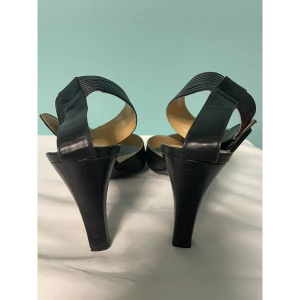 Marialyn Black Leather Strappy‎ Open Toe Platform Heels BR37/6.5. S-290 - Image 4