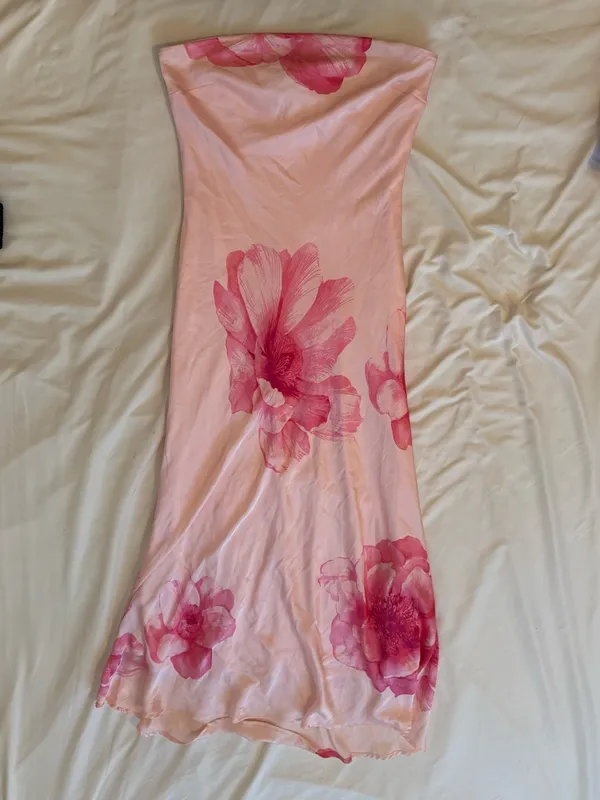 TRIXXI | Strapless Pink Floral Summer Vacation Maxi Dress | L - Image 2