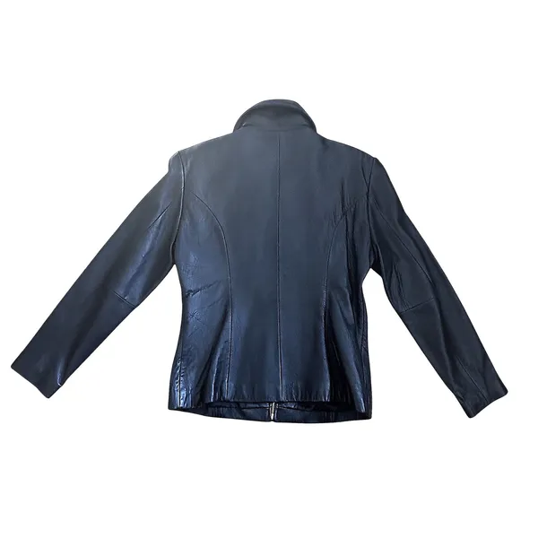 Jones New‎ York Black Leather Zip Front Collared Jacket Women's Medium - Image 3
