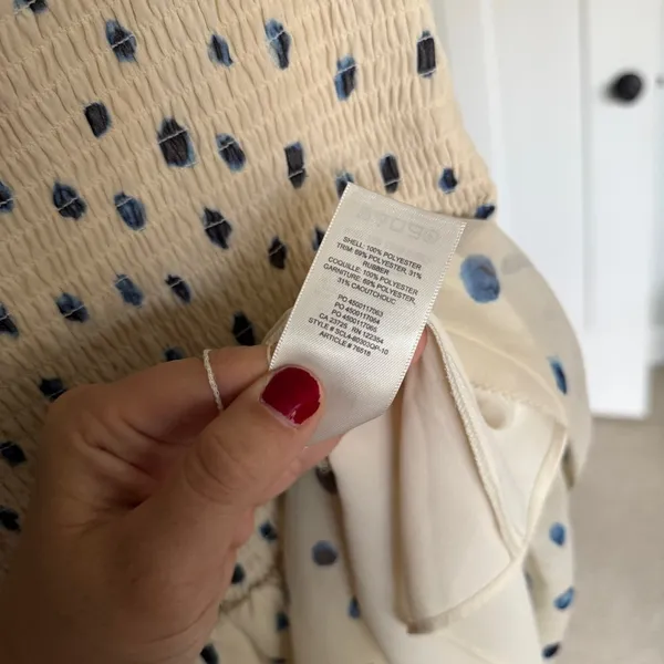 Wilfred‎ Artizia Smocked Ivory Dress Eldorado blue ivory mini ruffles dot - Image 5