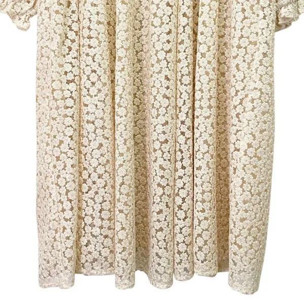 Storia Floral Lace Midi Dress Cream Long Sleeve Square Neck Fit Flare Medium - Image 8