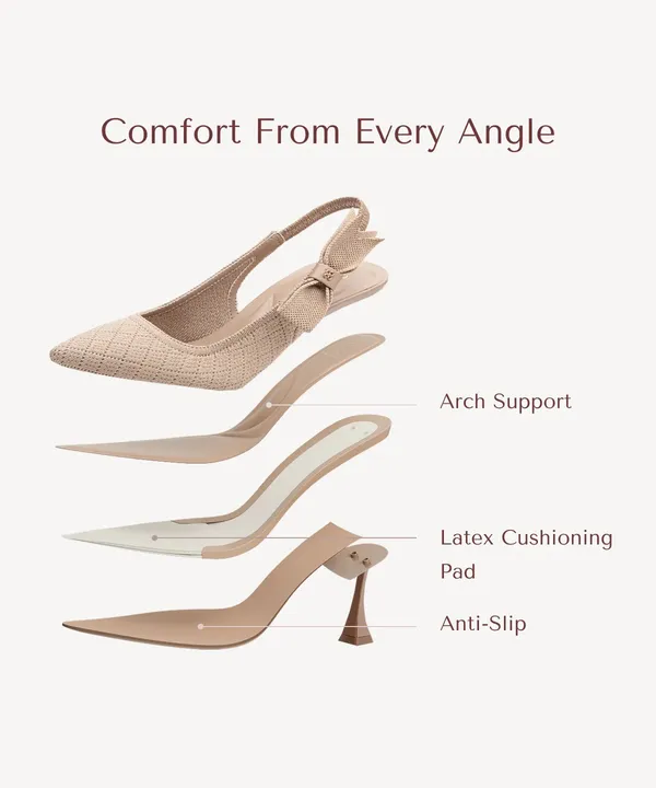 COSY ISLAND EverLush Bowknot Pointed Toe Heeled Slingback Apricot - Image 3
