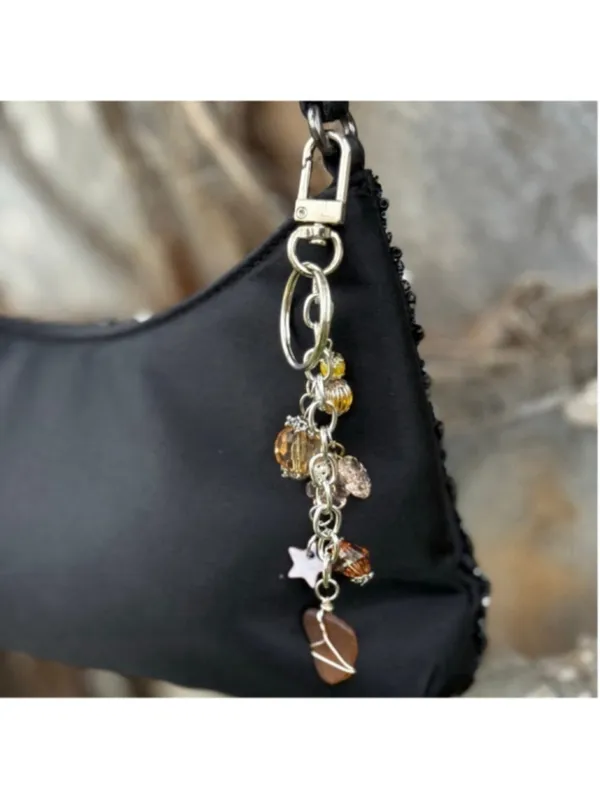 NEW One of a Kind Coastal Twilight Sea Glass Bag Charm Keychain Handmade (#21) - Image 3