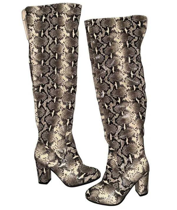 Thigh High Snakeskin Print Boots Women’s Size 6.5 EUC block heel almond toe - Image 7