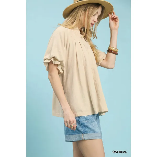 Umgee Linen V-Neck Flutter Sleeve Top - Medium - Image 2