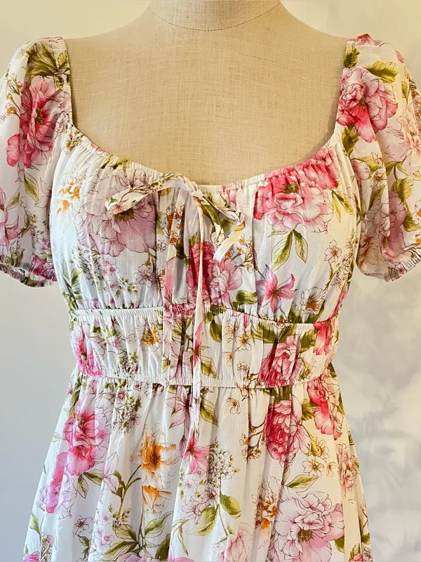 Blu Pepper Coquette style Floral Pink Puff-Sleeve Dress - Image 2