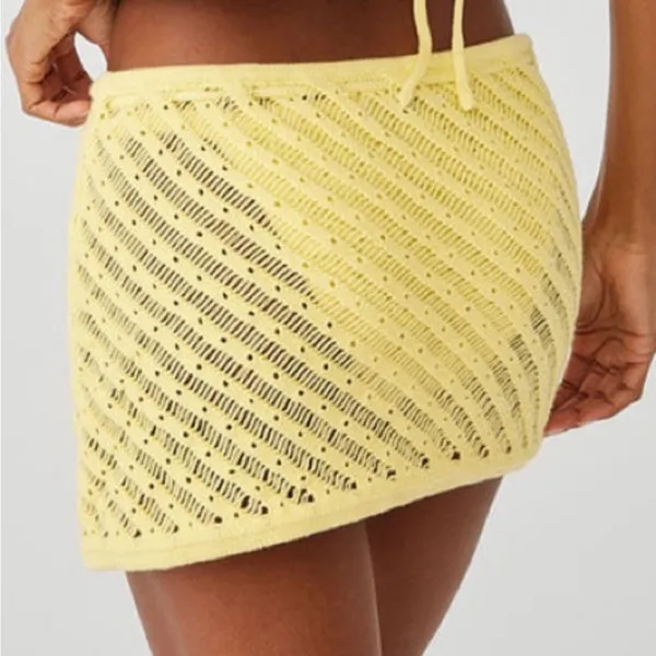 Frankie’s Bikinis NWT Daffodil Yellow Crochet Beach Mini Skirt, M - Image 2