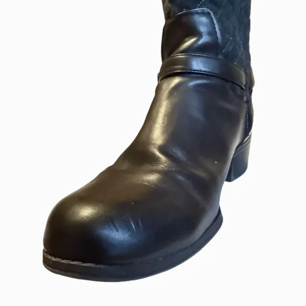 Charter Club Wide Calve Brown Faux Leather‎ & Grey Quilted Riding Boots Sz 7.5 - Image 13