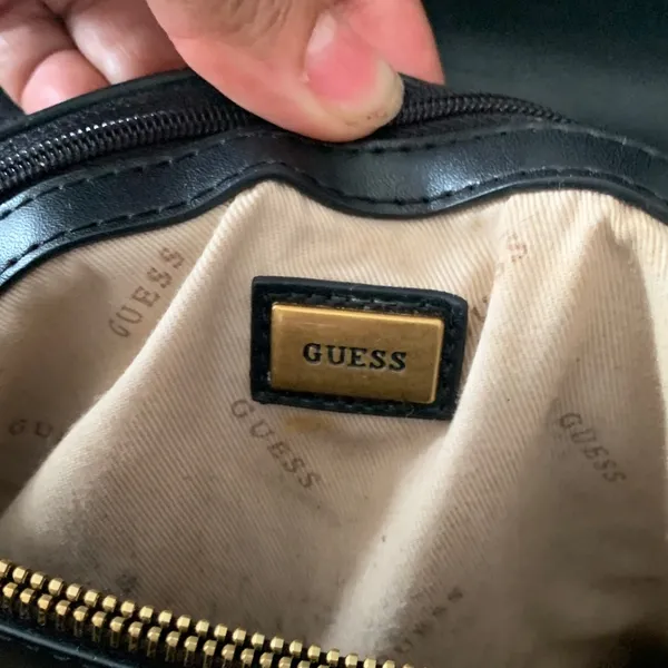 GUESS Black and Brown Monogram Chain-Handle Tote - Image 10