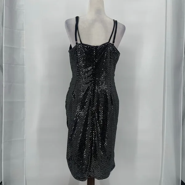 Grace Karin Silver Sequin Dress Sz L Mob Wife Holiday Clubwear Ruched Sparkly - Image 6