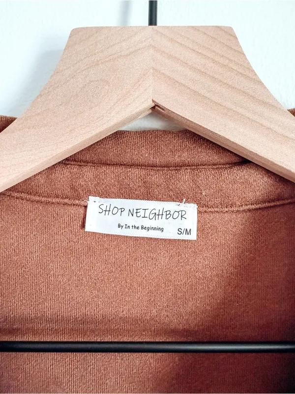 Shop Neighbor Button Front Shacket Brown Oversized Textured Jacket S/M - Image 4