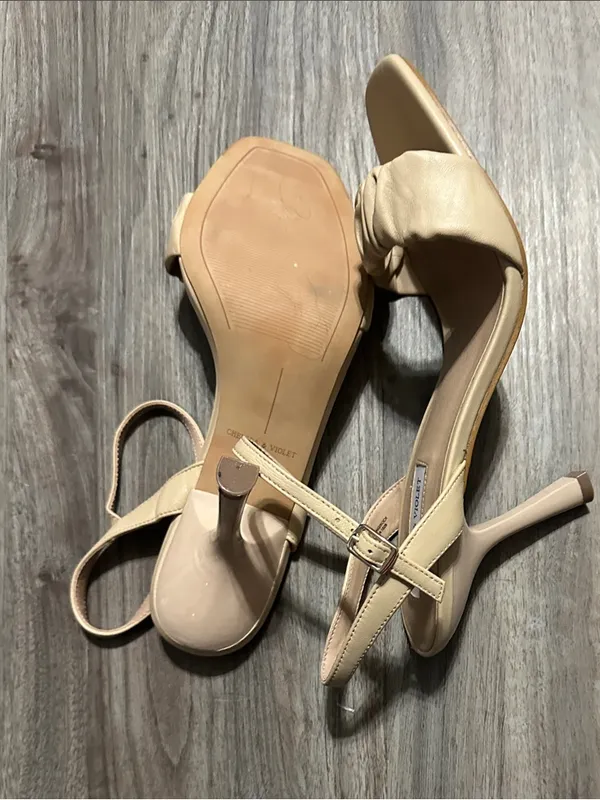 Chelsea & Violet Nude Ruched Ankle-Strap Heels - Image 9