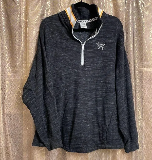 PINK Victoria’s Secret dark gray/white/yellow logo pullover, size L, NWOT - Image 4