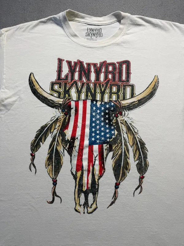 Lynyrd Skynyrd Americana Steer Skull T-Shirt 1X Oversized White Graphic Tee - Image 2
