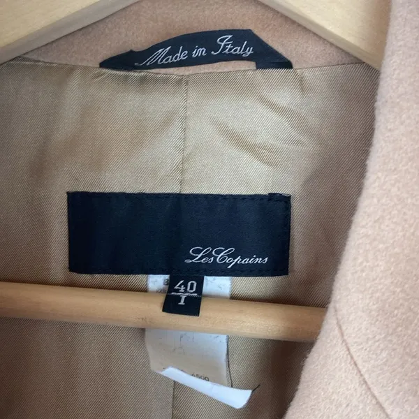 Les Copains Tan Wool Button Front Long Sleeve Trench Coat 40 8 - Image 5