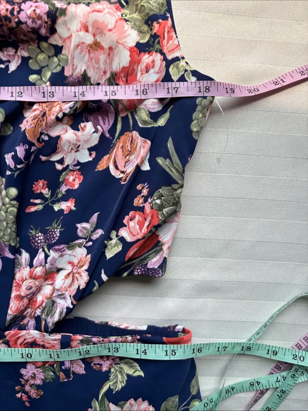 Abercrombie & Fitch Floral Fruits Cutout Maxi Dress Navy Cap Sleeve Size Medium - Image 10