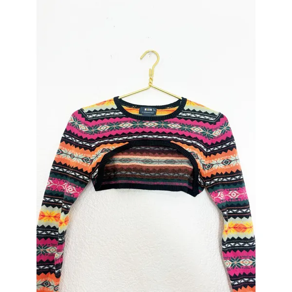 Anthropologie Maeve Abstract Sweater Shrug Size XS Multi Color Fair Isle Nordic - Image 4
