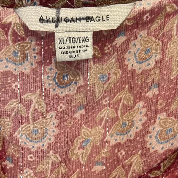 NWOT..American Eagle Women's Boho Peasant Bell Sleeve Burgundy Floral Blouse - Image 5