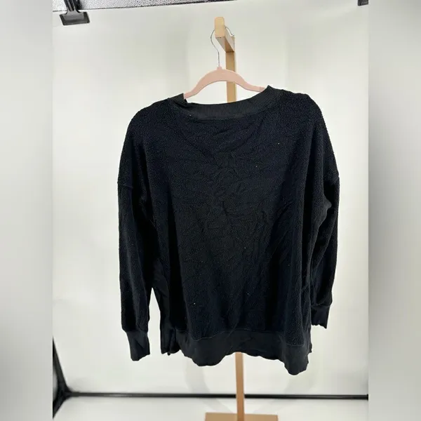 Aerie Chilled Out Brushed Fleece Sweatshirt Side Splits Small Black - Image 16