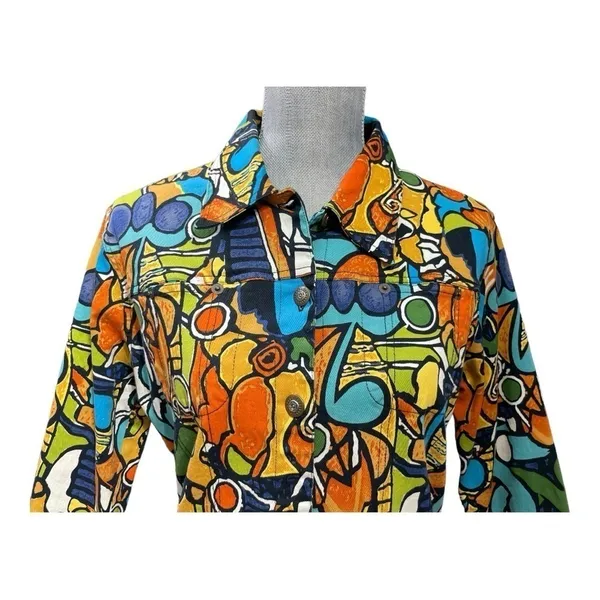 VTG Mirror Image Wearable Art Fitted Button Front Colorful Abstract Jacket - L - Image 6