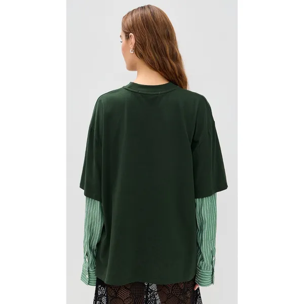 Lioness Bottega Green Layered Mix Media Crewneck Tee Striped Long Sleeve Shirt S - Image 3